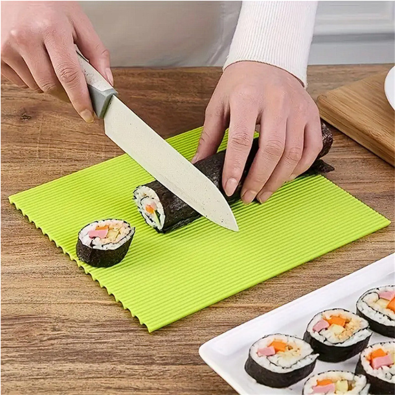 Sushi Making Kit - แผ่นซิลิโคนทำซูชิลายไม้ไผ่แบบใช้ซ้ำได้ ทำความสะอาดง่าย ป้องกันเชื้อรา ชุดทำซูชิแบบพกพา
