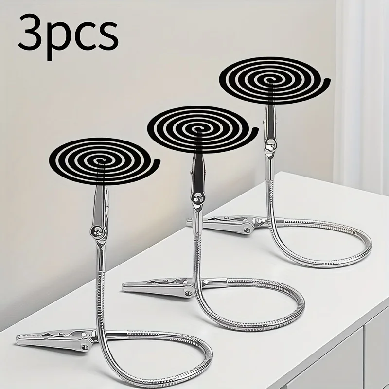 Incense Holder - ที่หนีบยุงก้นหอย 3 ชิ้น แบบปรับได้ ขาตั้งโลหะสำหรับยุงก้นหอย พร้อมคลิปหนีบแบบจระเข้และสายยางยืดหยุ่น