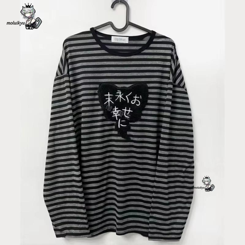 Matcha - เสื้อยืดแขนยาวคอกลมสไตล์อเมริกันพังก์วินเทจ Y2K ลายทางเข้ากับทุกชุด ดีไซน์ฮาราจูกุ ปักลายสวยงาม สไตล์ไฮสตรีท