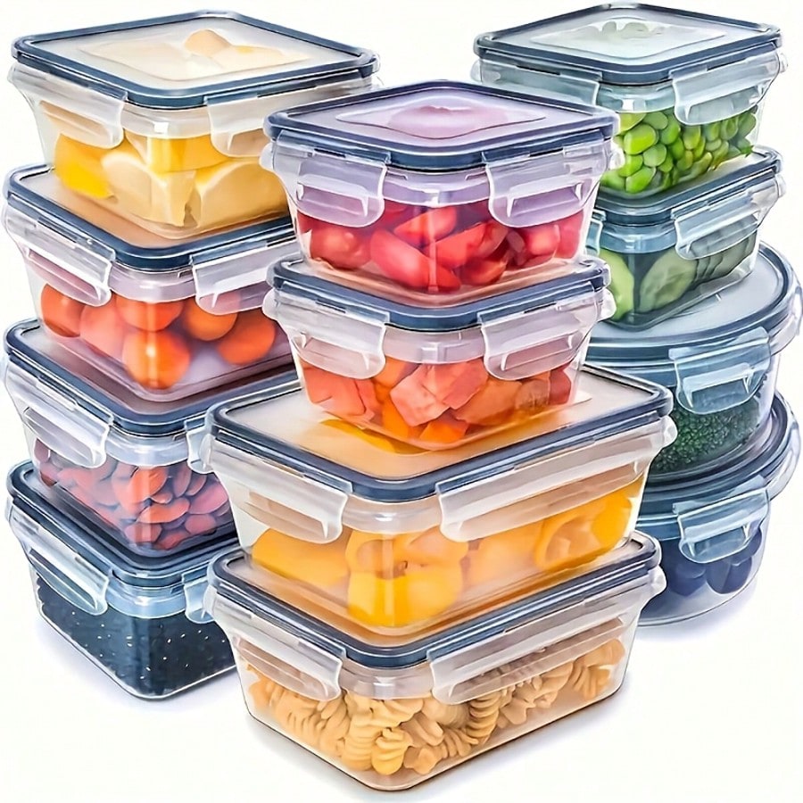 Bento Box - ชุดกล่องใส่อาหารเตรียมพร้อมรับประทาน 24 ชิ้น, กล่องเบนโตะแบบใช้ซ้ำได้พร้อมฝาปิดกันรั่วและกันอากาศเข้า, กล่องเก็บอาหารแบบพกพาสำหรับอาหารกลางวัน, อาหารพกพา
