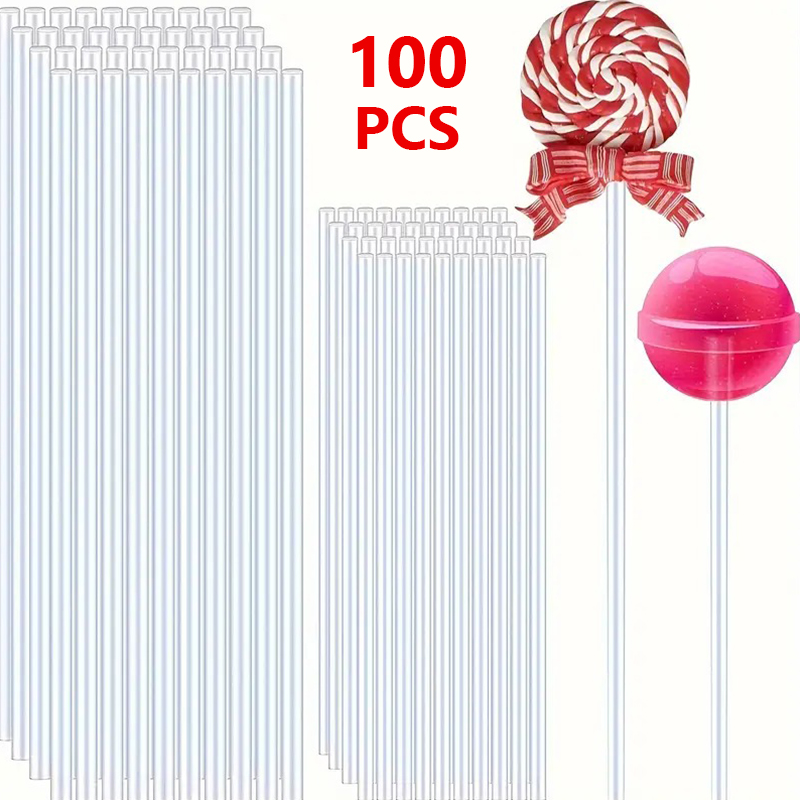 Japanese Snacks - แท่งอะคริลิคใสแบบใช้ซ้ำได้ 100 ชิ้น สำหรับทำเค้กป๊อป ลูกอมแท่ง และตกแต่งเค้ก
