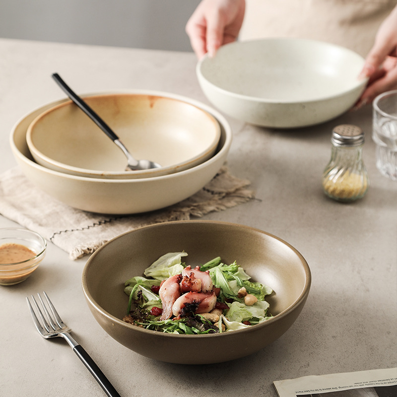 Japanese Pottery - ชุดชามเซรามิกญี่ปุ่น 1 ชิ้น สไตล์เรโทรสร้างสรรค์ สำหรับข้าว ซุป