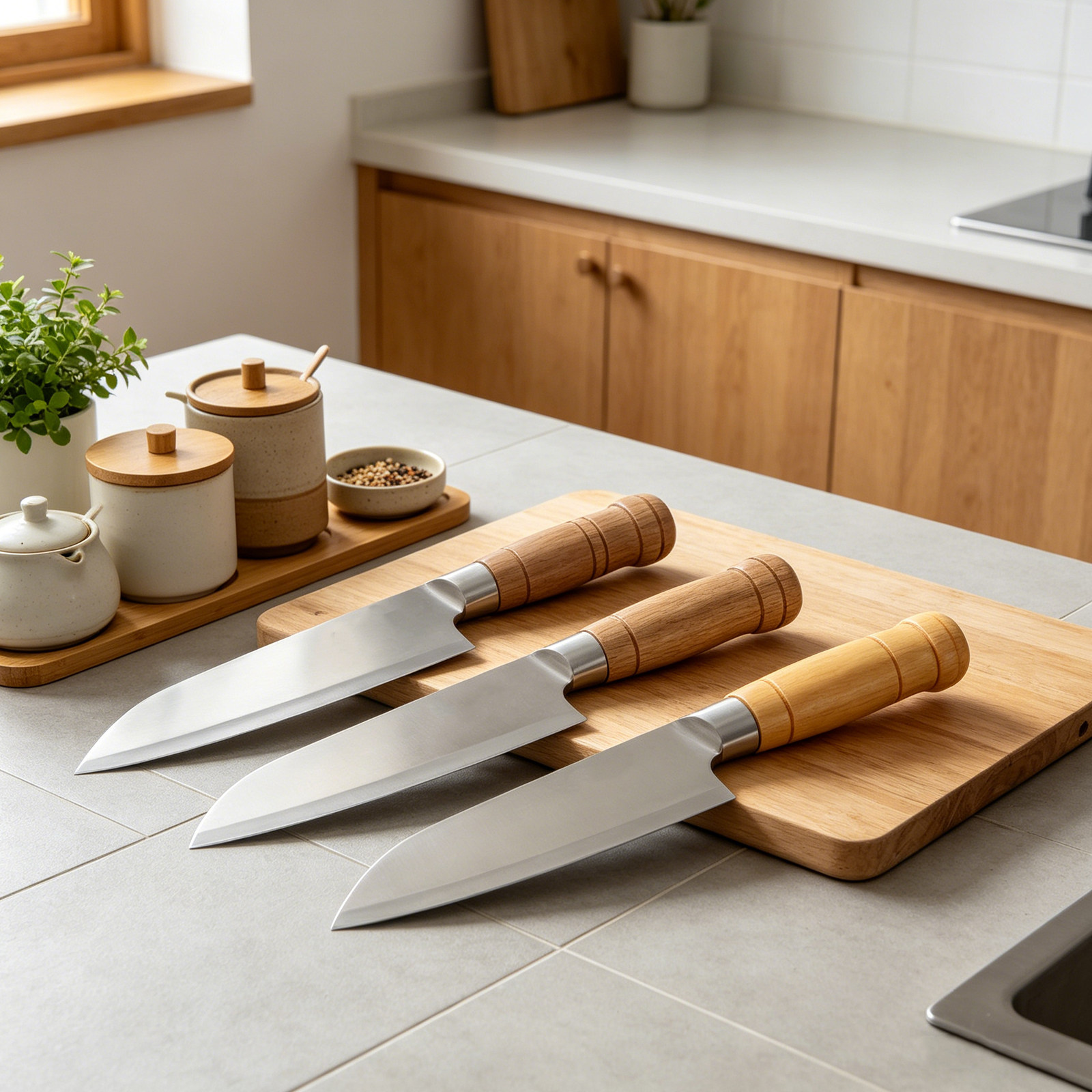 Japanese Knife - ด้ามจับมีดไม้ 3 ชิ้น ด้ามจับมีดเชฟญี่ปุ่น ด้ามจับซ่อมแซมในครัว ด้ามจับเปลี่ยนทดแทน