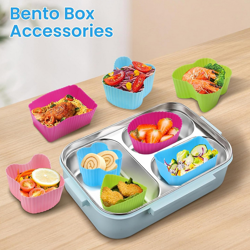 Bento Box - แผ่นกั้นกล่องอาหารกลางวันซิลิโคน 8 ชิ้น สำหรับเด็ก กล่องแบ่งอาหารสำหรับเด็กนักเรียน กล่องเบนโตะ