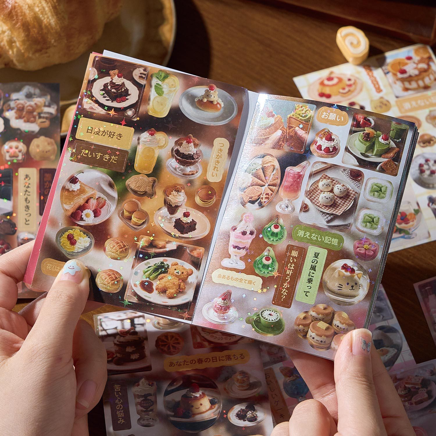 Japanese Snacks - สมุดสติกเกอร์แบบตัดลายสไตล์วินเทจ 30 แผ่น สติกเกอร์ตกแต่งธีมขนมและของหวานสไตล์ญี่ปุ่น
