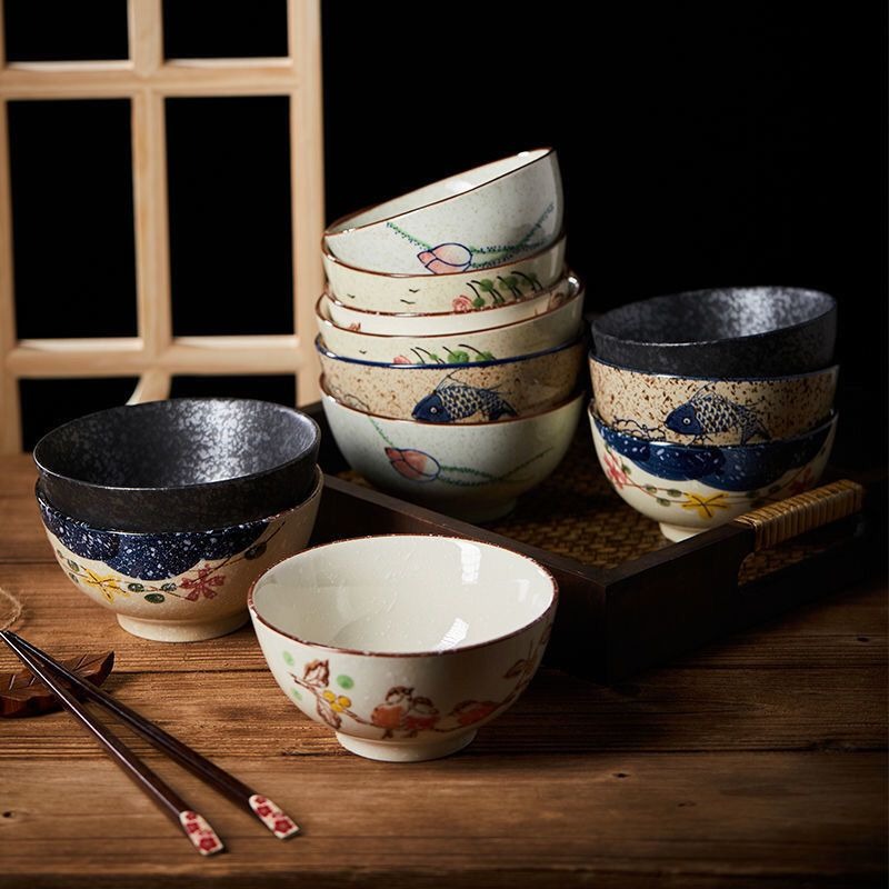 Japanese Pottery - ชามข้าวเซรามิกสไตล์ญี่ปุ่นขนาด 5 นิ้ว แบบหนา ทนความร้อน ชามทรงสูง