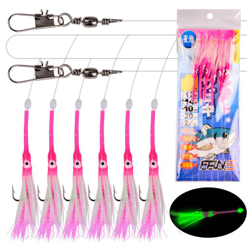 Furoshiki - 6-Hooks Luminous Octopus ปลา Feathers Sabiki