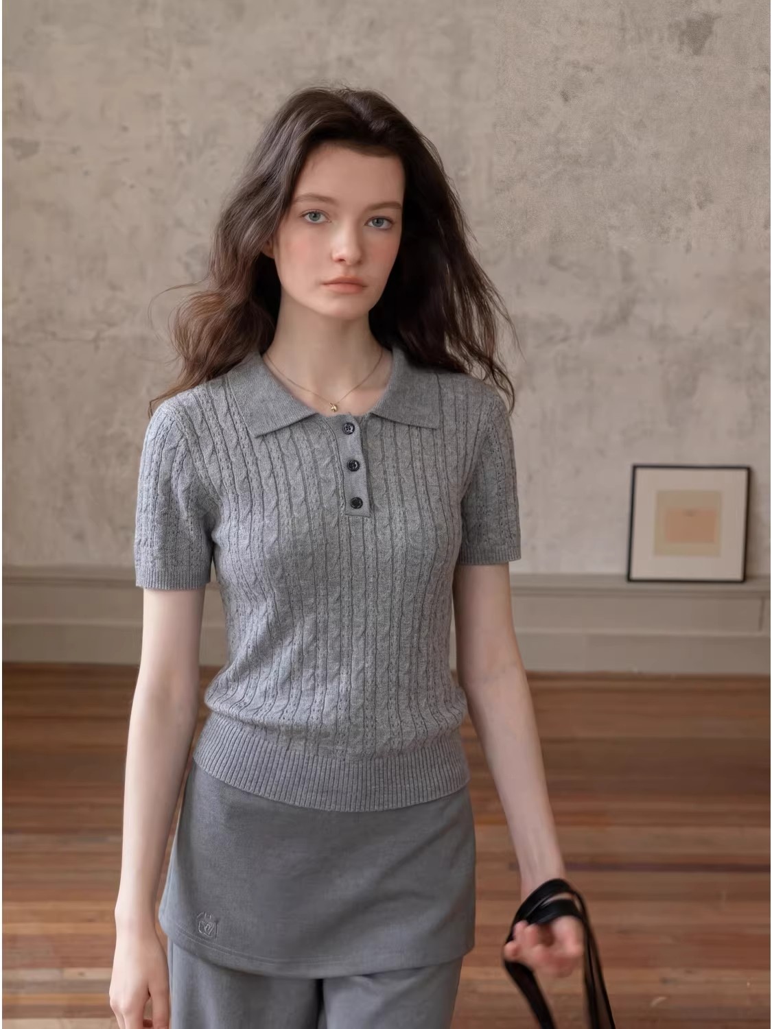 เสื้อโปโลถักลายเกลียวสไตล์ลำลอ - Matcha บทวิจารณ์และราคา
