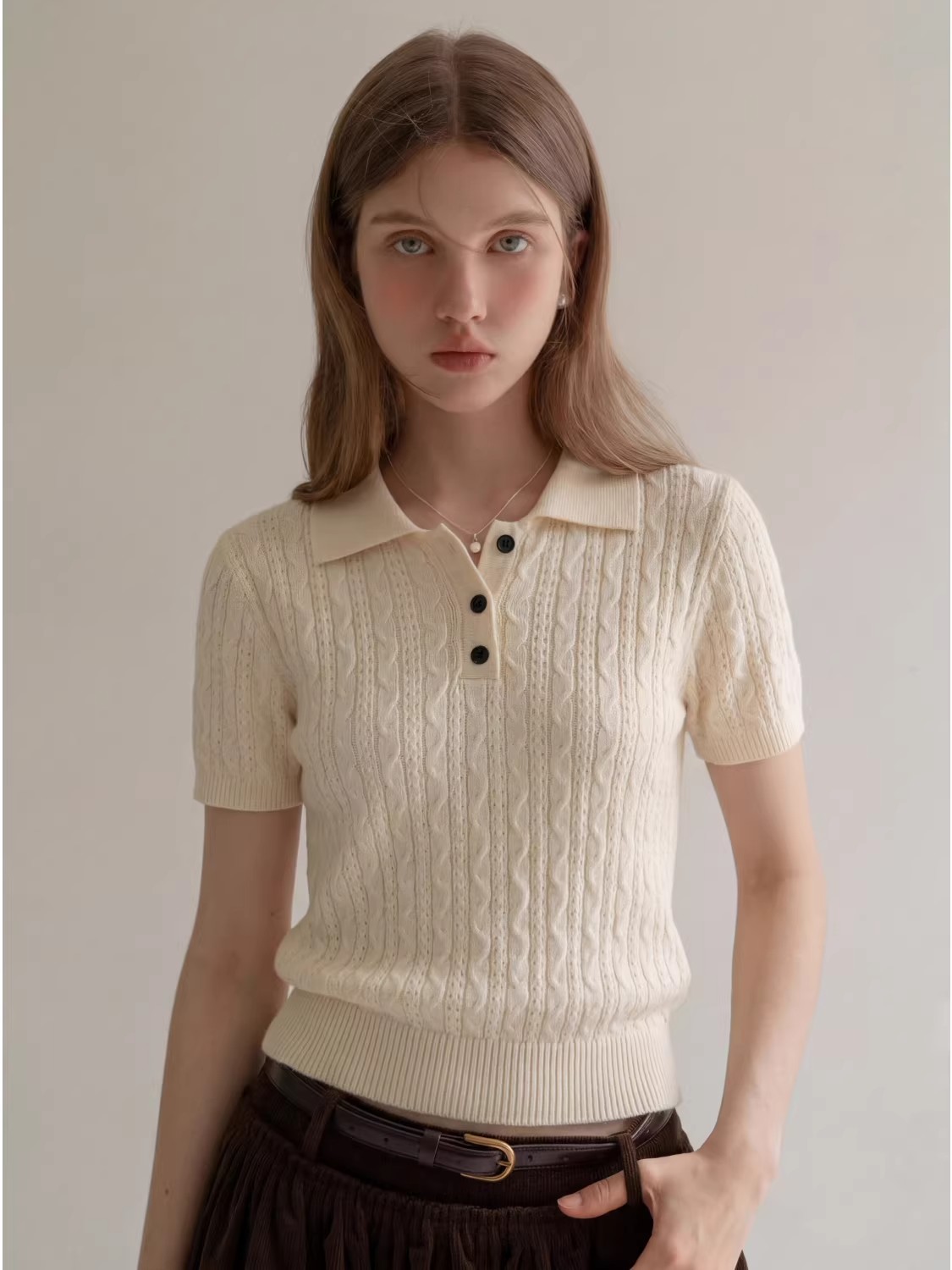 เสื้อโปโลถักลายเกลียวสไตล์ลำลอ - Matcha บทวิจารณ์และราคา